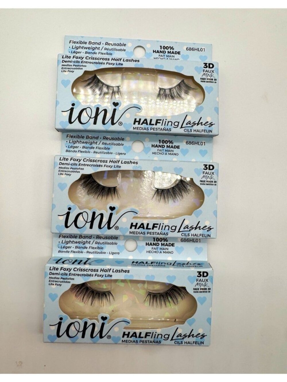 ioni Halfling Lashes Lite Foxy Crisscross 3D Faux Mink Natural Black 686HL01 New